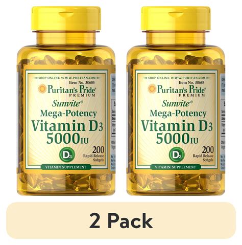 2 Pack Puritans Pride Vitamin D3 5000 IU Softgels 200 Count