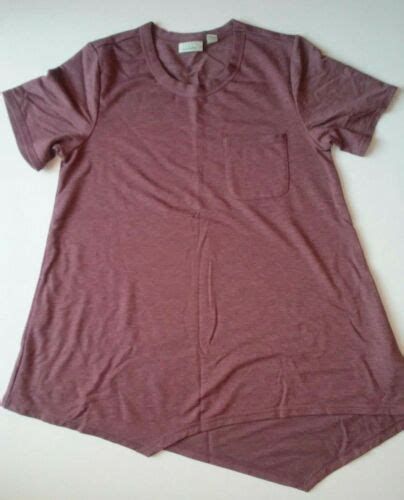 Logo Lori Goldstein French Terry Asymmetric Hem Top W Pocket Maple Sz