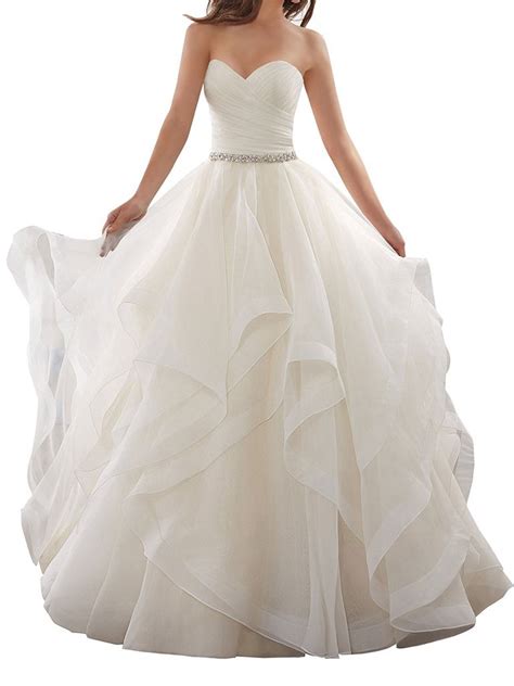 Apxpf Womens Organza Ruffles Ball Gown Wedding Dresses Bride Dress