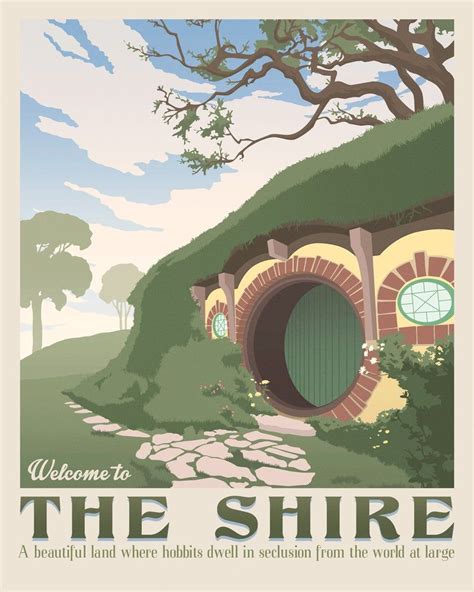 The Shire Poster The Lord Of The Rings Hobbiton Retro Etsy In 2021