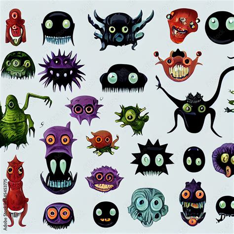 set of cartoon monster illustration sprite sheet style generated by AI ...