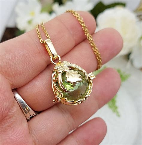 Gold Color Floral Teardrop Locket Necklace Cremation Urn Necklace