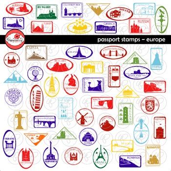 Passport Stamps Europe Clipart by Poppydreamz by Poppydreamz Digital Art