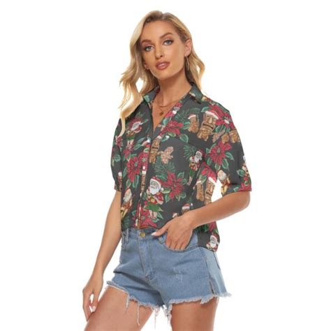 Christmas Tiki And Santa Claus Aloha Crop Top Shirt For Women Vinco