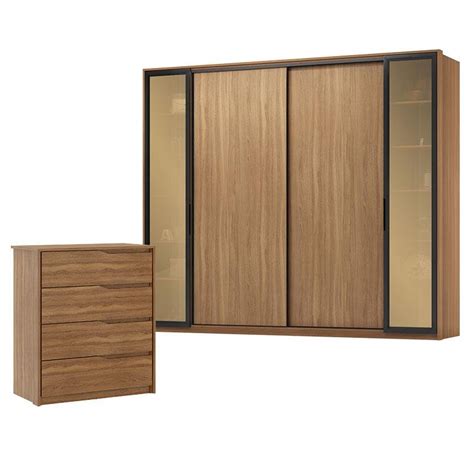 Cômoda Átria e Guarda Roupa Casal Laredo Amêndola Touch Nude Prime Flex