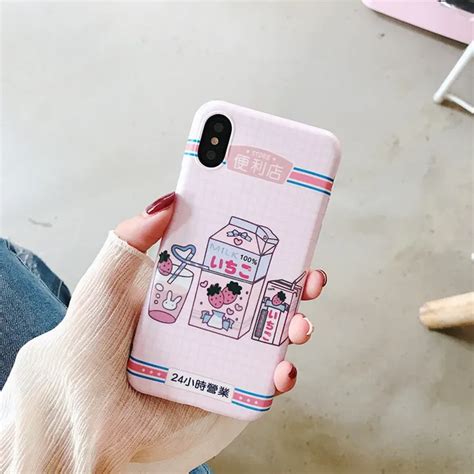 Kawaii Japanese Strawberry Milk Phone Case For Iphone 7 7 Puls 6 6s