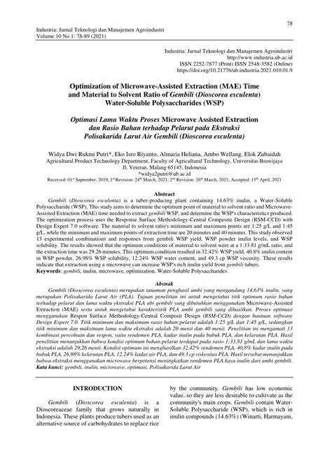 Pdf Optimization Of Microwave Assisted Extraction Mae Time And Material To Solvent Ratio Of