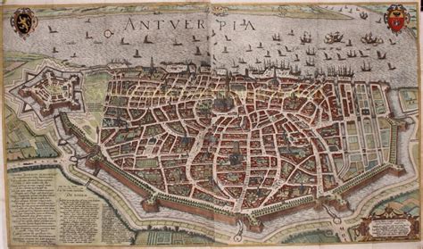 Antwerp old town map original 16th century engraving