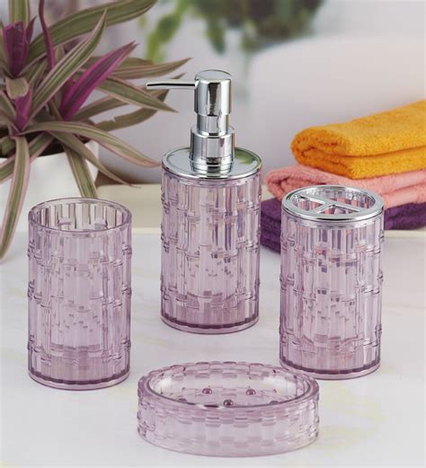 Buy Modern Purple Acrylic Set Of 4 Bath Accessories Set By Kookee