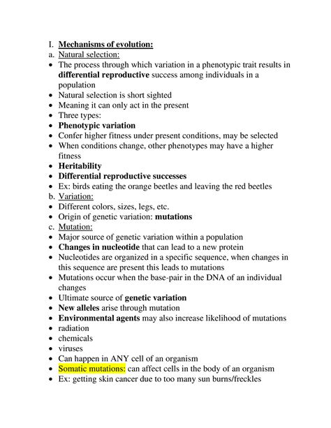 BIOL 152 Unit 1 Evolution Day Two I Mechanisms Of Evolution A