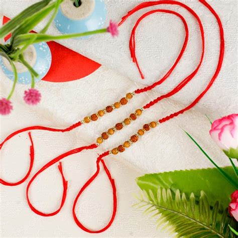 Send Pious Three Rudraksha Rakhi Set Online