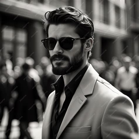 Premium Photo A Young Hipster Man In Black Suit Black Beard And