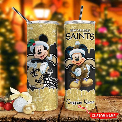 New Orleans Saints Personalized Glitter Tumbler With Stainless Steel