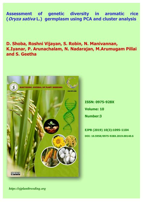 PDF Assessment Of Genetic Diversity In Aromatic Rice Oryza Sativa L