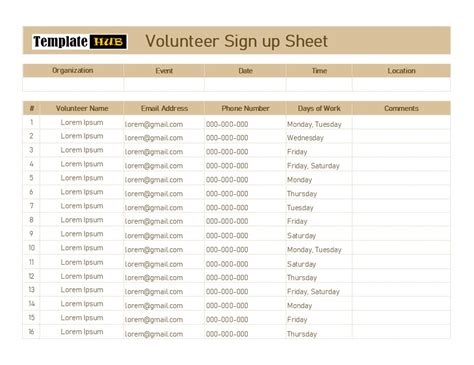 10 Free Volunteer Sign Up Sheet Templates Templates Hub