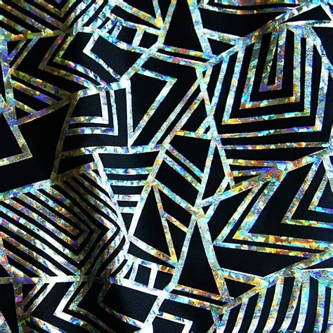 Silver Geometric Holographic Fabric • Geometry Hologram Silver • Solid Stone Fabrics