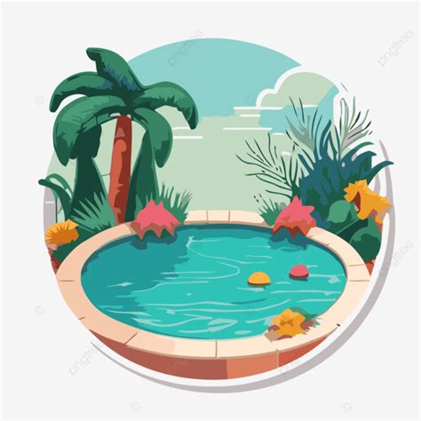 Caricatura De Una Piscina Rodeada De árboles Y Plantas Vector PNG