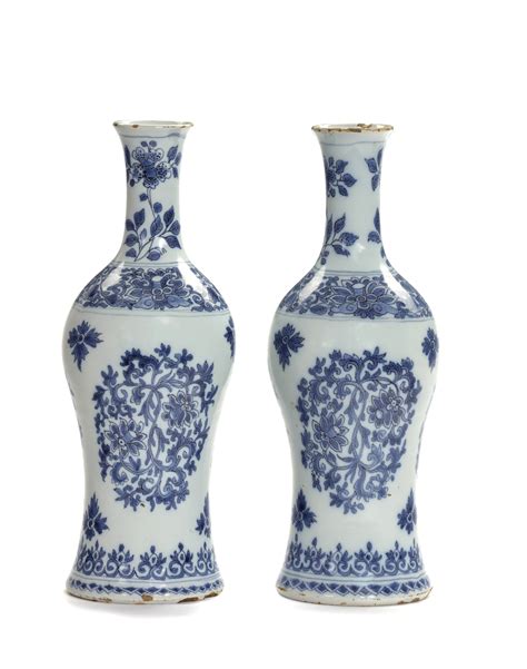 D2310 Pair Of Blue And White Bottle Shaped Vases Aronson Antiquairs