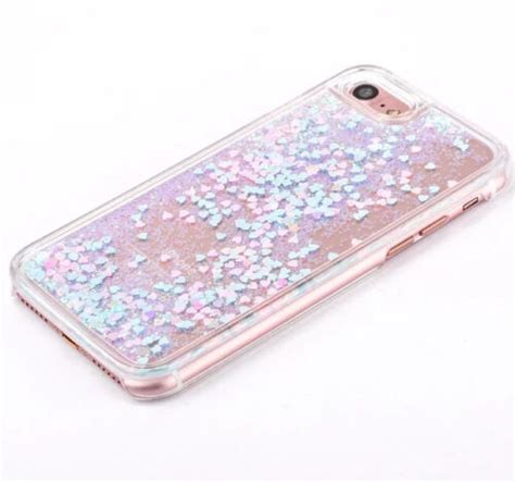 Iphone 5sse 66s 7plus Blue Pink Glitter Hearts Waterfall Liquid