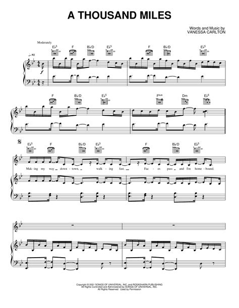 A Thousand Miles Sheet Music by Vanessa Carlton for Piano/Keyboard and ...