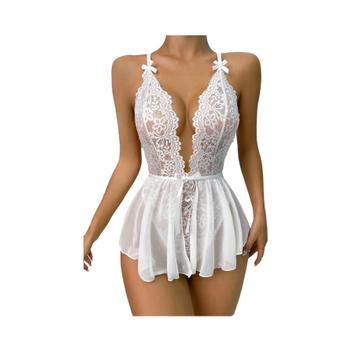 Conjunto de Sutiã e Body Transparente de Renda Push Up Sexy Conjunto de Lingerie Magazine