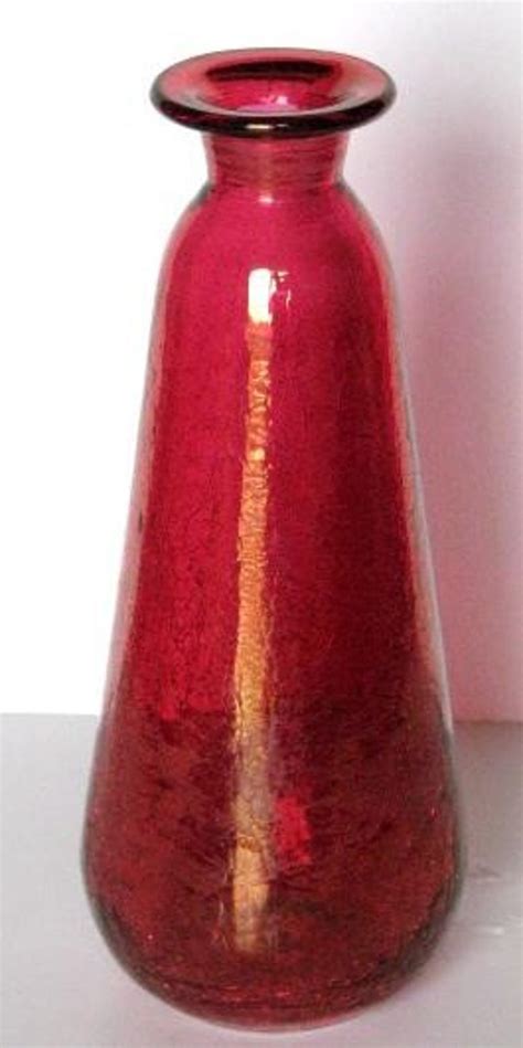 Vintage Blenko Ruby Red Crackle Glass Decanter Vase