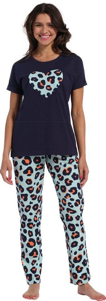 Rebelle Schlafanzug Damen Pyjama 2 Tlg Modisches Design Grün