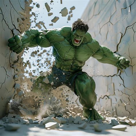 3d Rendered Photo Of Hulk Smashing Through A Wall Roaring In Fury With Debris Flying Everywhere