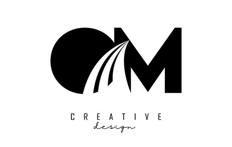 Creative black letters OM o m logo with leading lines and road concept ...