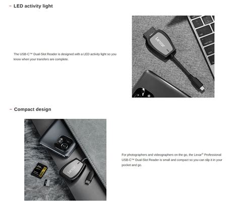 Lexar Professional Usb C Dual Slot Card Reader 2 In 1 Sd And Micro Sd