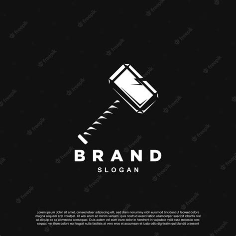 Thunder Hammer Mjolnir Logo Design Ilustração Em Vetor Vetor Premium