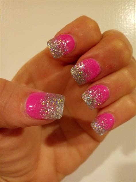 Hot Pink And Silver Glitter Ombre Nails Ombre Nails Glitter Pink Glitter Nails Pink Acrylic Nails