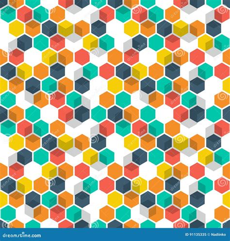 Honeycomb Vector Background Seamless Pattern With Colored Hexagons And