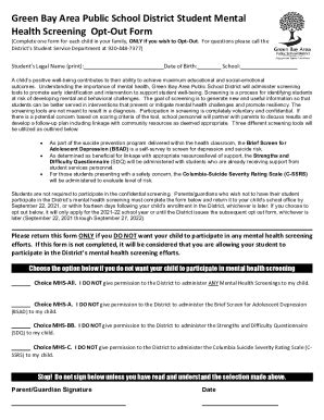 Fillable Online Mental Health Screening Opt Out Form Fax Email