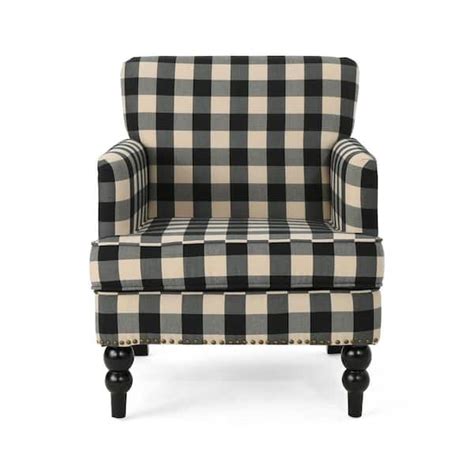 Noble House Harrison Black Checkerboard Fabric Club Chair With Stud