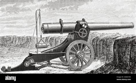 1884 New French Artillery Bange System Canon Of 220 Mm Old 19th