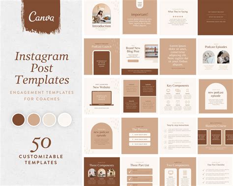 Instagram Templates Canva Engagement Templates Instagram Post Template Boho Beige Nude Color