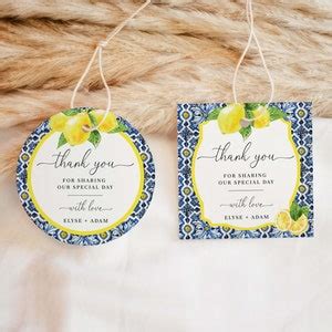 Positano Blue Tile Lemon Thank You Favor Tag Italian Lemon Bridal