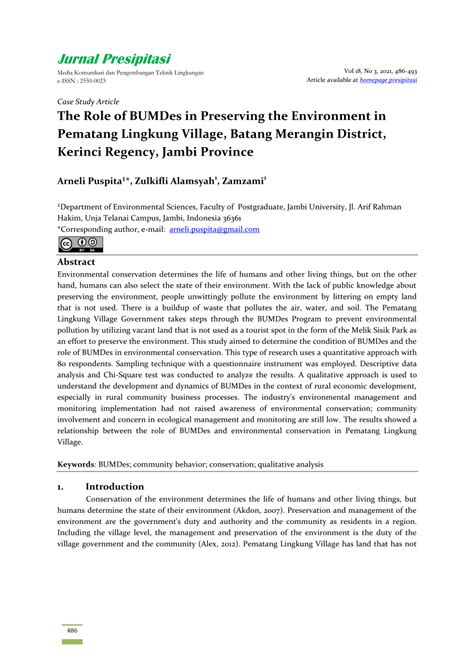 PDF The Role Of BUMDes In Preserving The Environment In Pematang