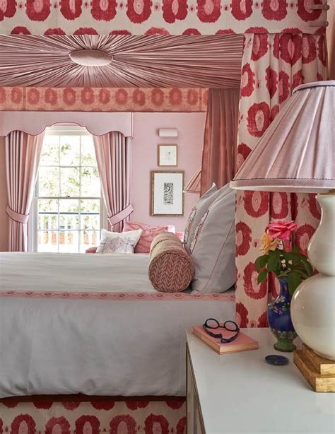 Pink Bedroom With White And Pink Canopy Bed Transitional Bedroom