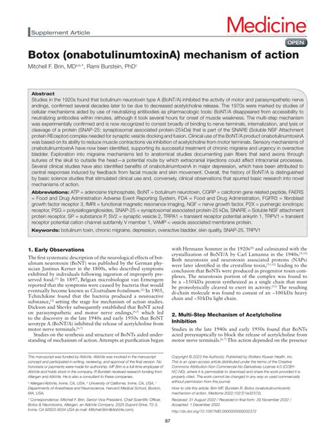 (PDF) Botox (onabotulinumtoxinA) mechanism of action