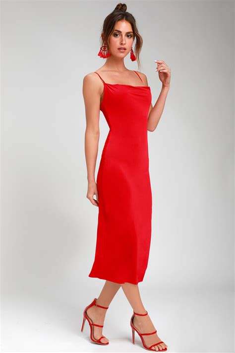 Chic Red Slip Dress Cowl Neck Slip Dress Midi Slip Dress Lulus