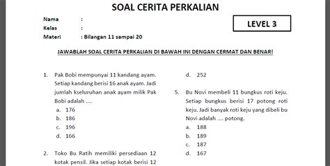 Soal Cerita Matematika Kelas 3 Sd Perkalian Dan Pembagian Themeloader