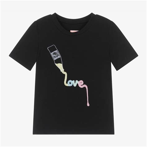 Wauw Capow Girls Black Organic Cotton Love T Shirt Childrensalon