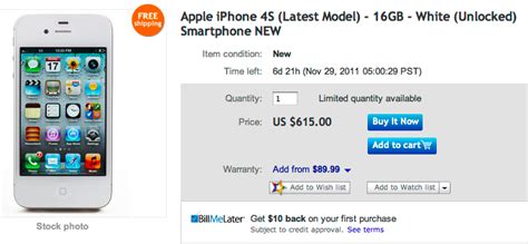 New unlocked White iPhone 4S for $615+free shipping