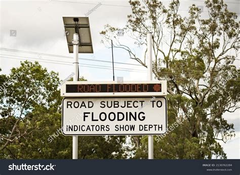 Road Flooded Road Subject Flooding Warning Stock Photo 2130762284 ...