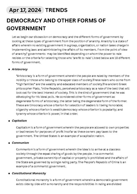 Forms Of Government And The Rise Of Democracy Gov 5