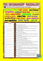 The environment vocabulary key included ESL worksheet by Marília