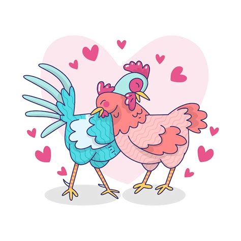 Free Vector Cute Rooster And Hen Couple Illustration