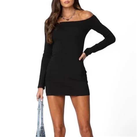 NAKED WARDROBE Black Off Shoulder Long Sleeve Body Depop